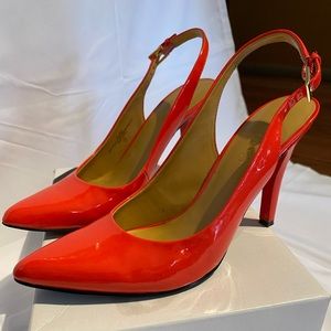 Orange Patent Slingbacks